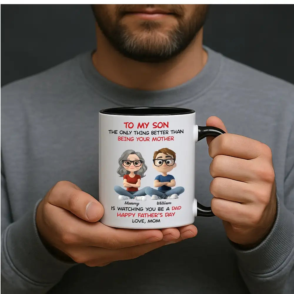 “To My Son” – Mom’s Quote “Watching You Be a Dad” with Custom Cartoon Characters