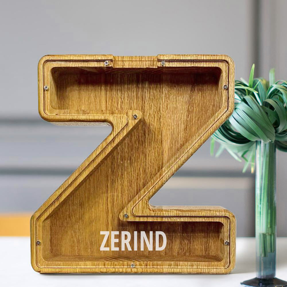 Custom Initial And Name - Personalized Letter And Name Tung Wooden Piggy Bank