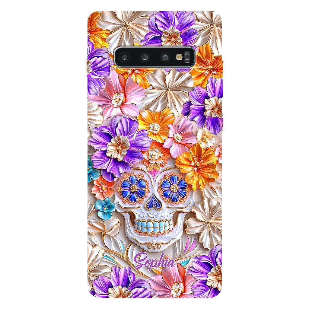 Floral Skull - Personalized Skull Full Print Phone Case