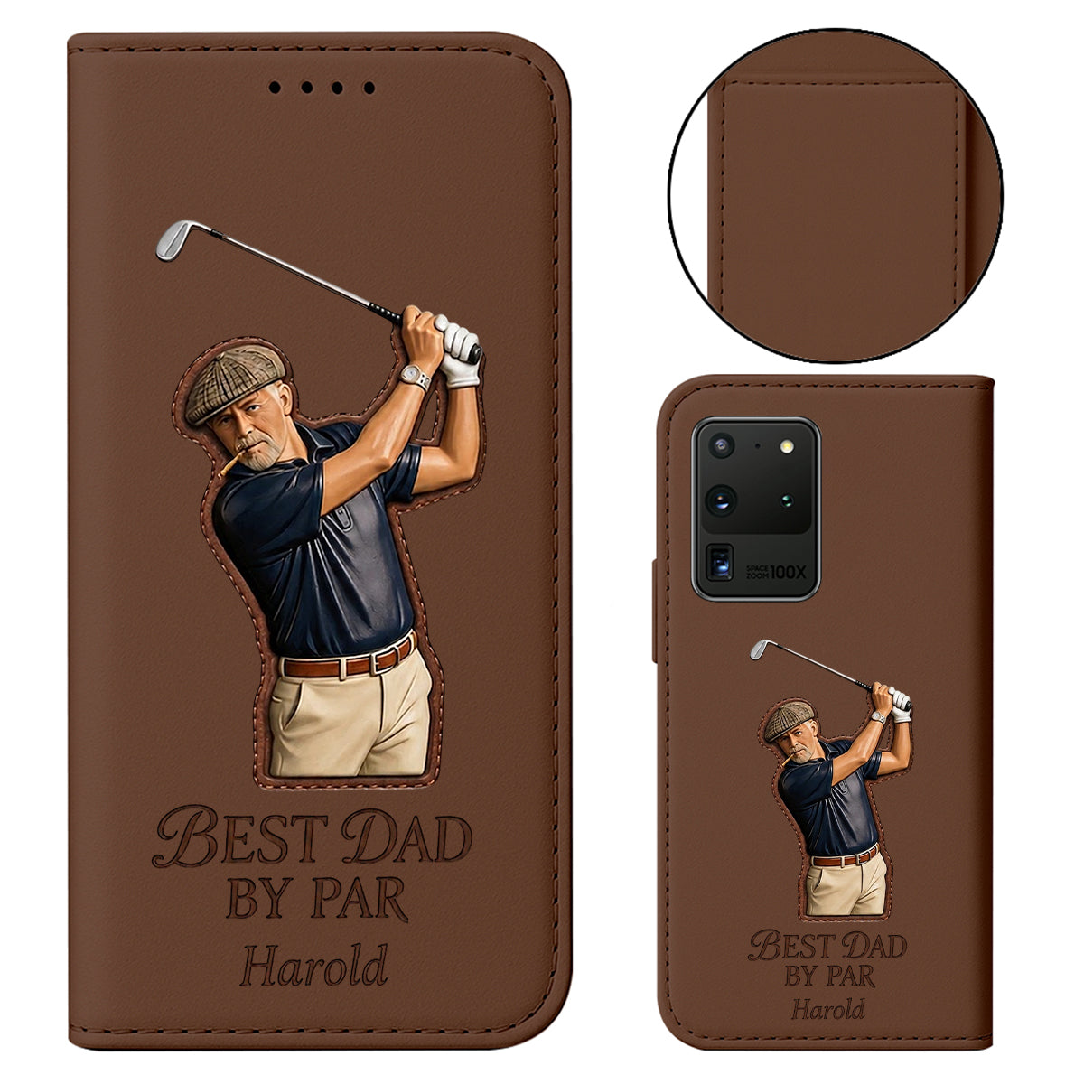 Best Dad By Par - Personalized Father Wallet Phone Case With Strap