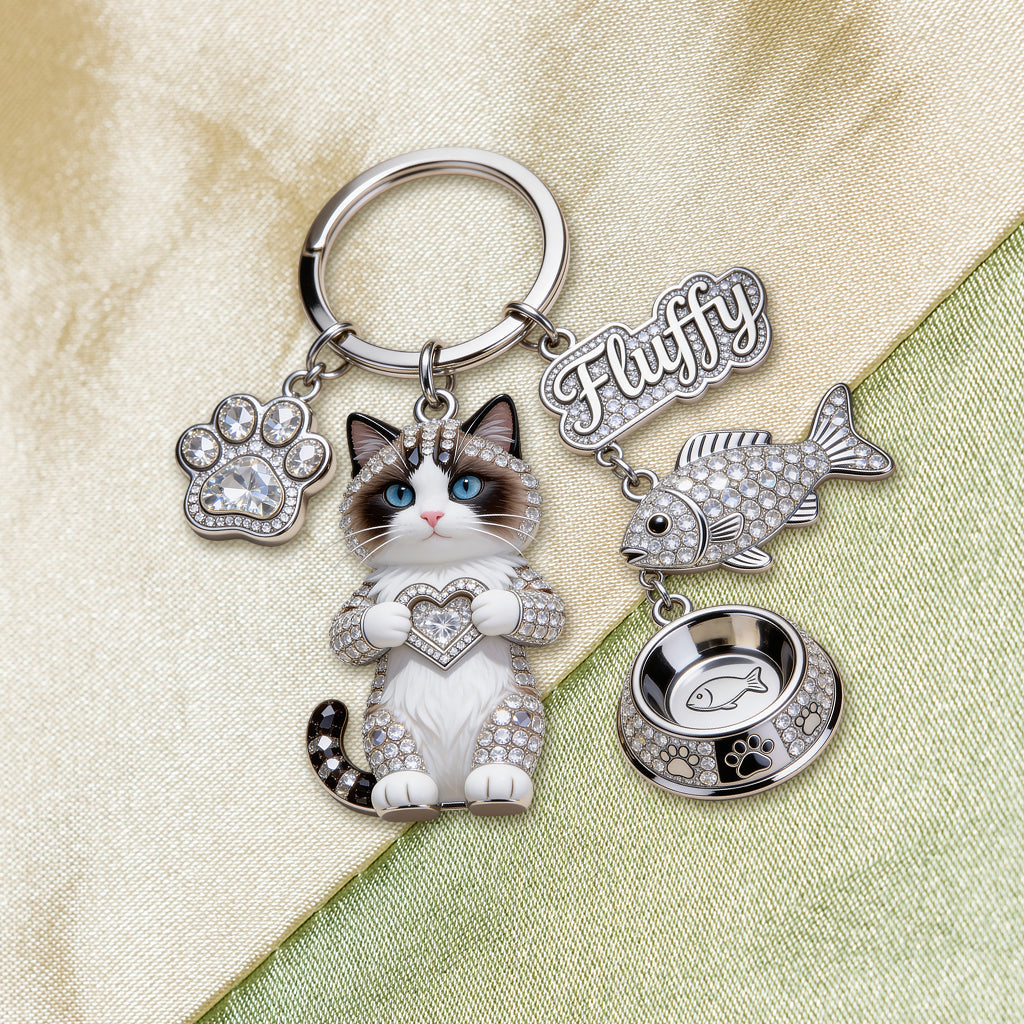 I Love My Cat - Personalized Cat Premium Keychain With Charms