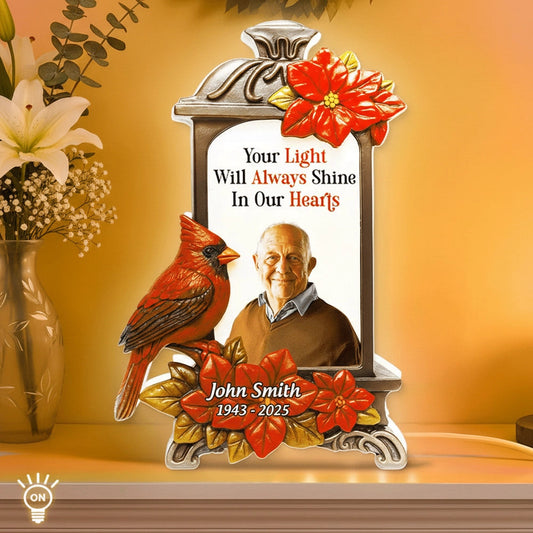 Memorial Acrylic Light Box with Photo, warm lantern glow for living room or bedside, comforting tribute, a thoughtful gift for family