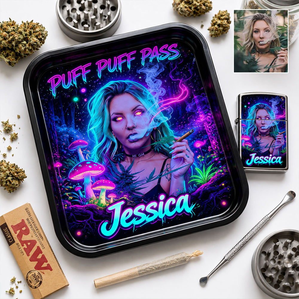 Custom Rolling Tray & Lighter Set From Any Photo - Personalized Weed Catch-All Tray With Lighter