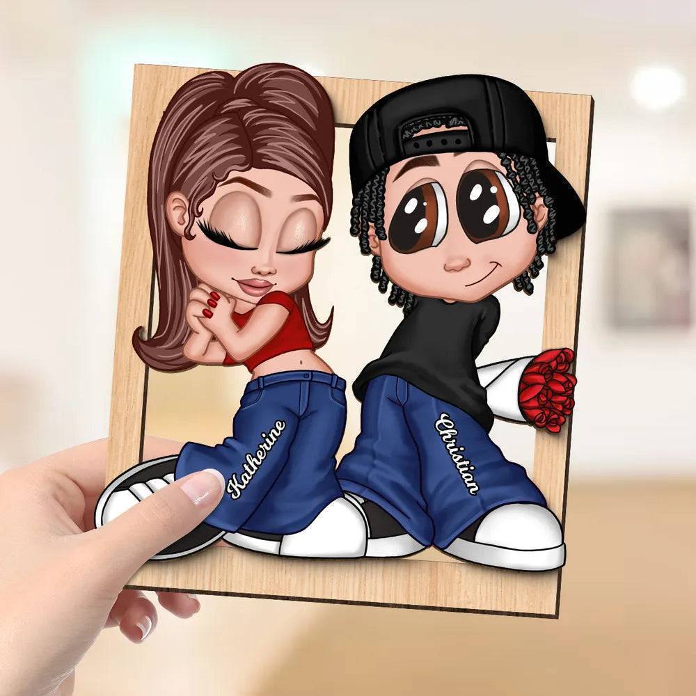 Custom LED Plaque - Adorable Couple with Romantic Heart Scene - Unique Gift for Boyfriend & Girlfriend