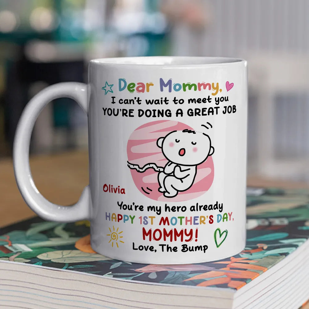 Personalized Ceramic Mug with Cute Baby Illustration, Dear Mommy Message, First Mother's Day Unique Gift