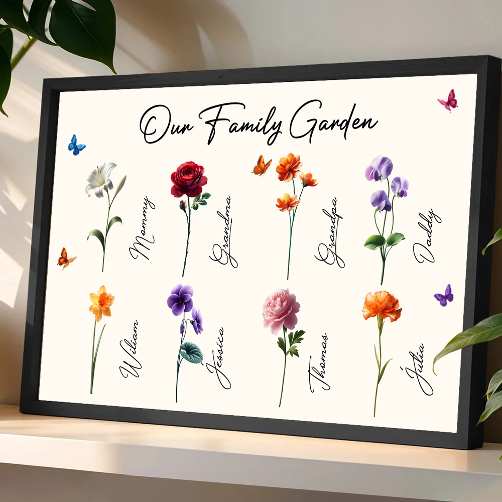 Our Family Garden Poster – Personalized Floral Family Wall Art, Cozy Home Décor, a Heartwarming Gift for Parents or Grandparents