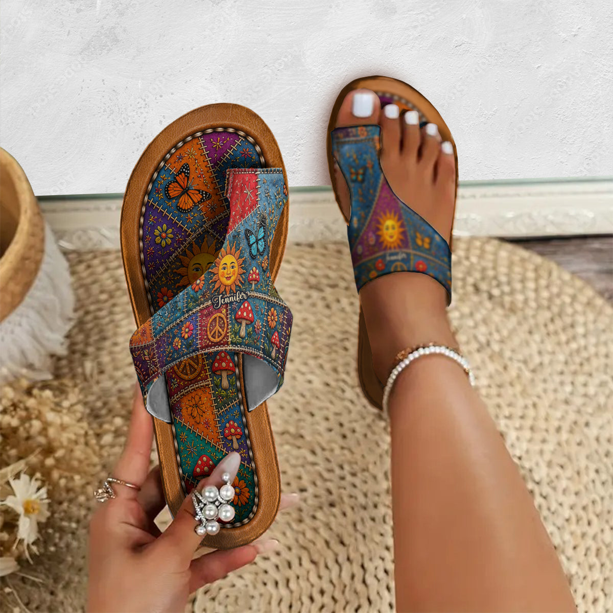 Happy Vibes - Personalized Hippie Open Toe Sandals