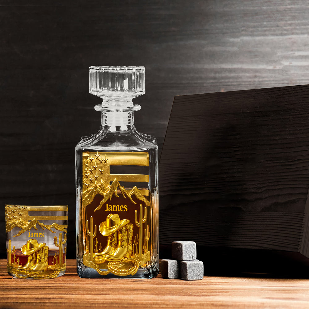 Cowboy Boots - Personalized Western Outfit Whiskey Decanter Set