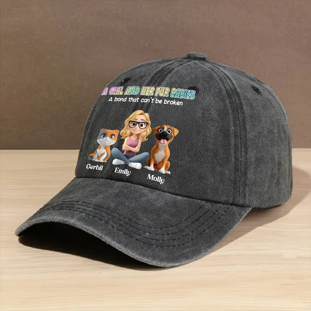 Denim Baseball Cap, Vintage Washed, Custom Pet Graphic, Casual Sun Shield, Unique Gift for Dog & Cat Moms