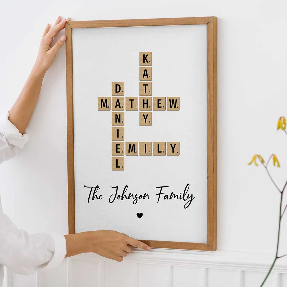 Family Crossword Art Created In A Moment, Treasured Forever Personalized Poster or Plaque or Keychain