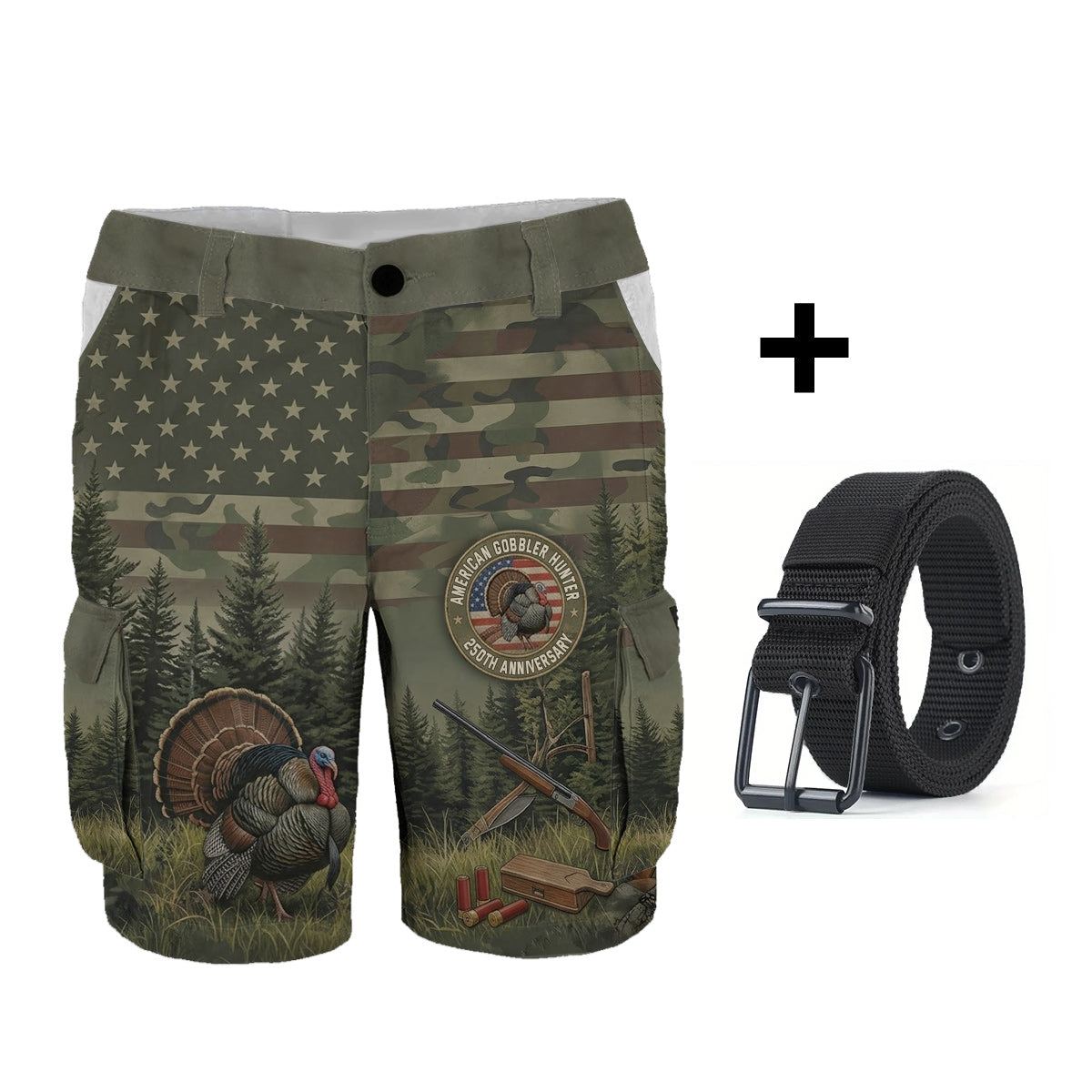 American Gobbler Hunter - Personalized Hunting Cargo Shorts With Belt