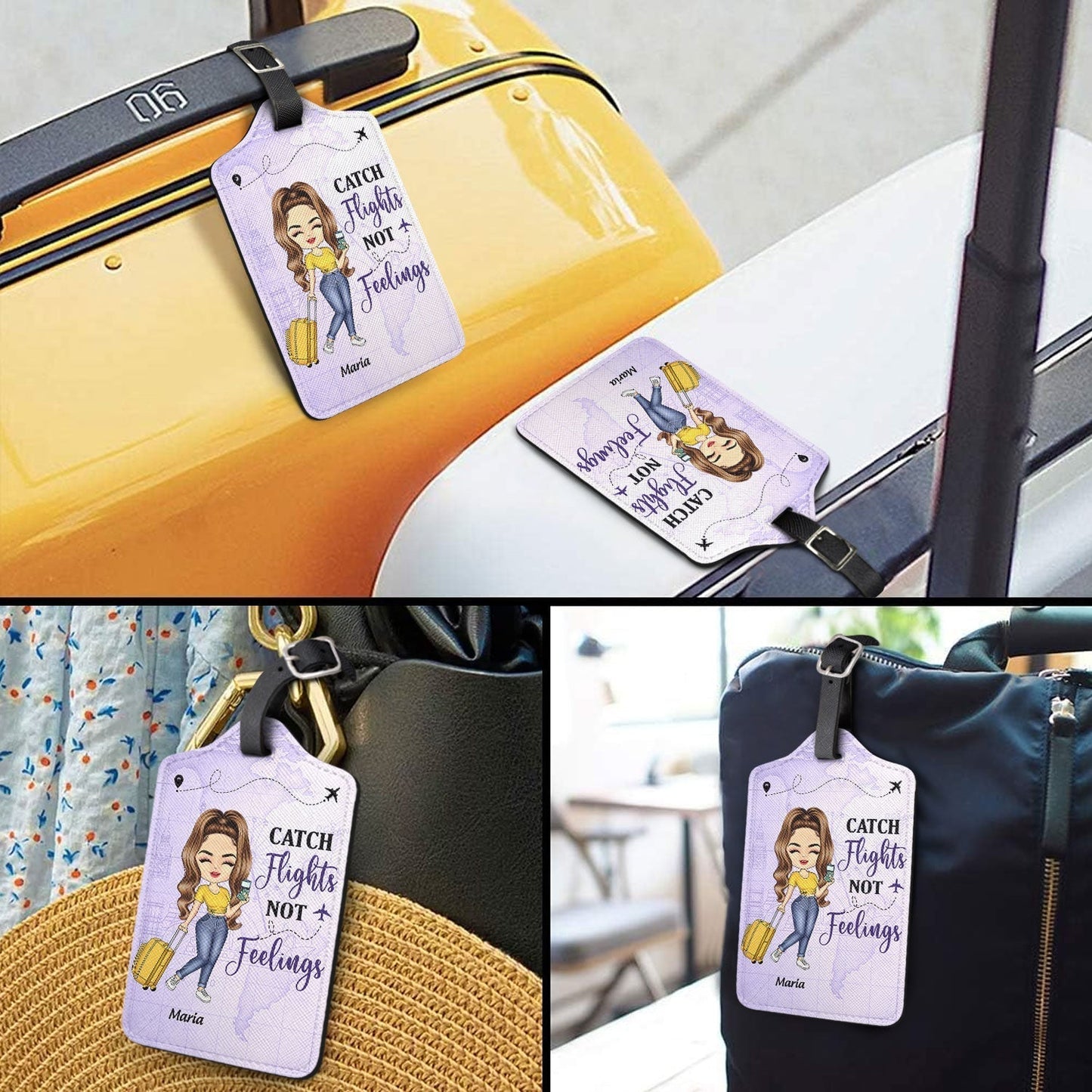 Personalized Leather Luggage Tag for Girls Who Love Traveling – Cute Cartoon Traveler, Easy to Spot, Unique Travel Gift