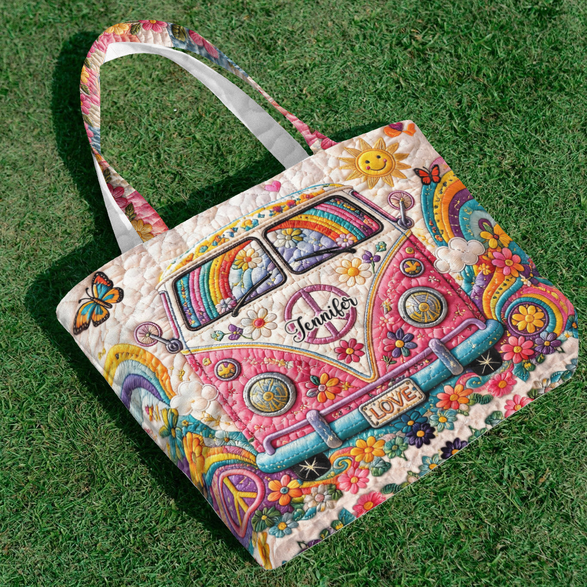 Hippie Soul Set Bag With Charm - Personalized Hippie Quilted Tote Bag With Plush Charm