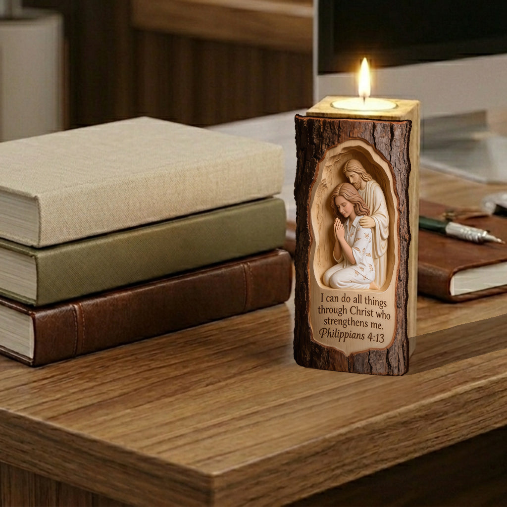 Faith Over Fear - Personalized Christian Custom Shape Wooden Candle Holder