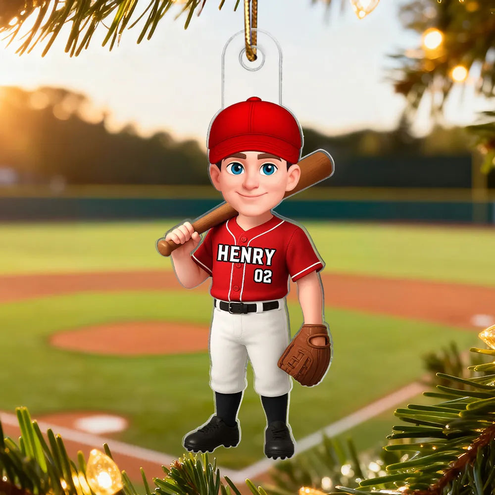 Acrylic Ornament Baseball Player - Customizable Cartoon Holding Bat - Team Spirit Keepsake - Unique Gift for Kids & Coach
