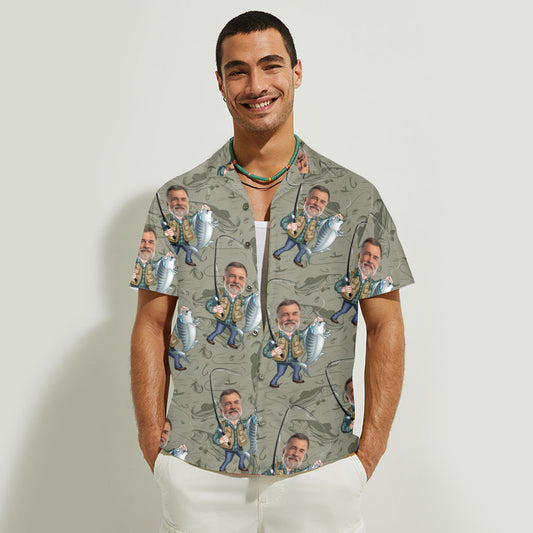 Funny Fishing Portrait - Personalized Fishing Hawaiian Shirt