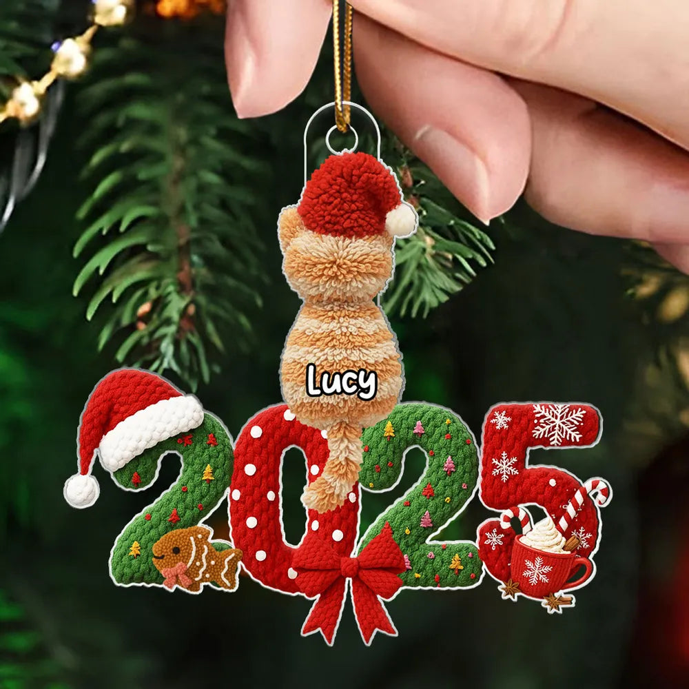 Personalized Acrylic Ornament with Santa Hat Cats – Cute Christmas Tree Decor & Unique Gift for Cat Lovers