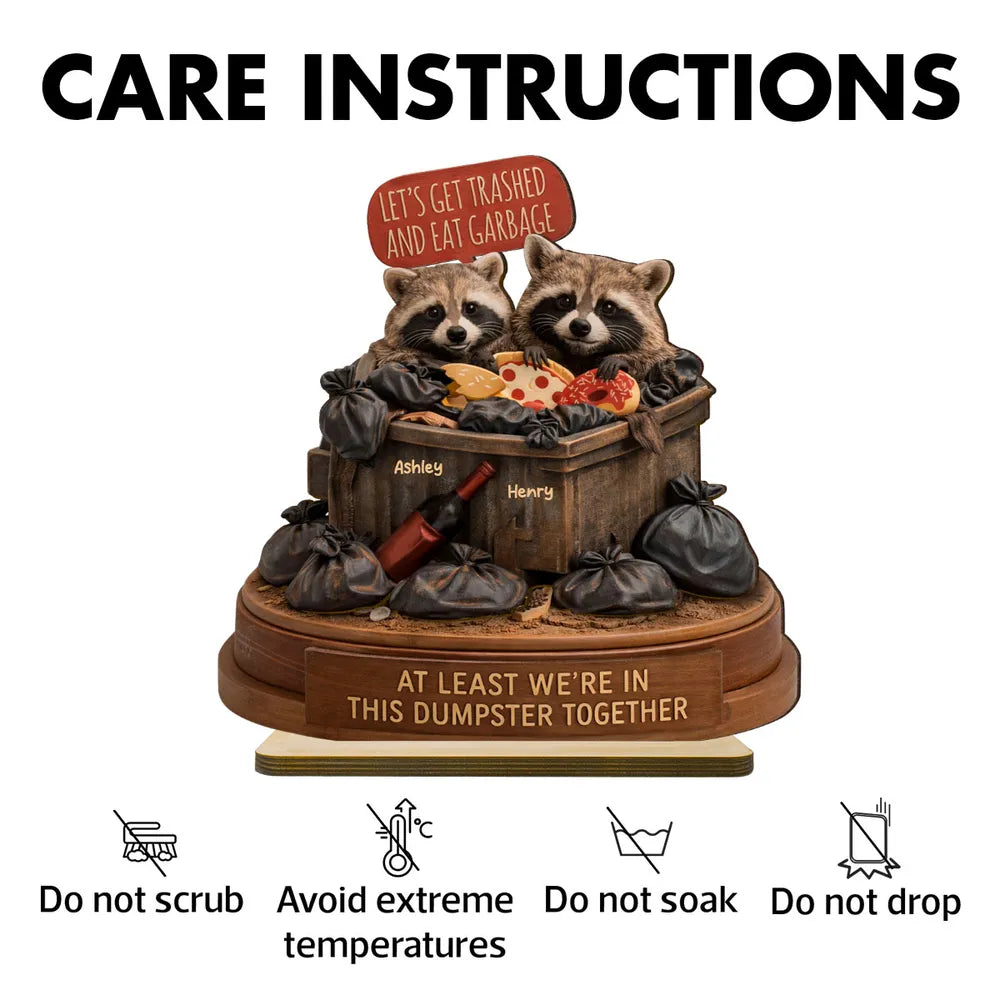 Personalized 2-Layer Wooden Plaque Funny Raccoon Couple in a Dumpster Unique Gift for Boyfriend or Girlfriend