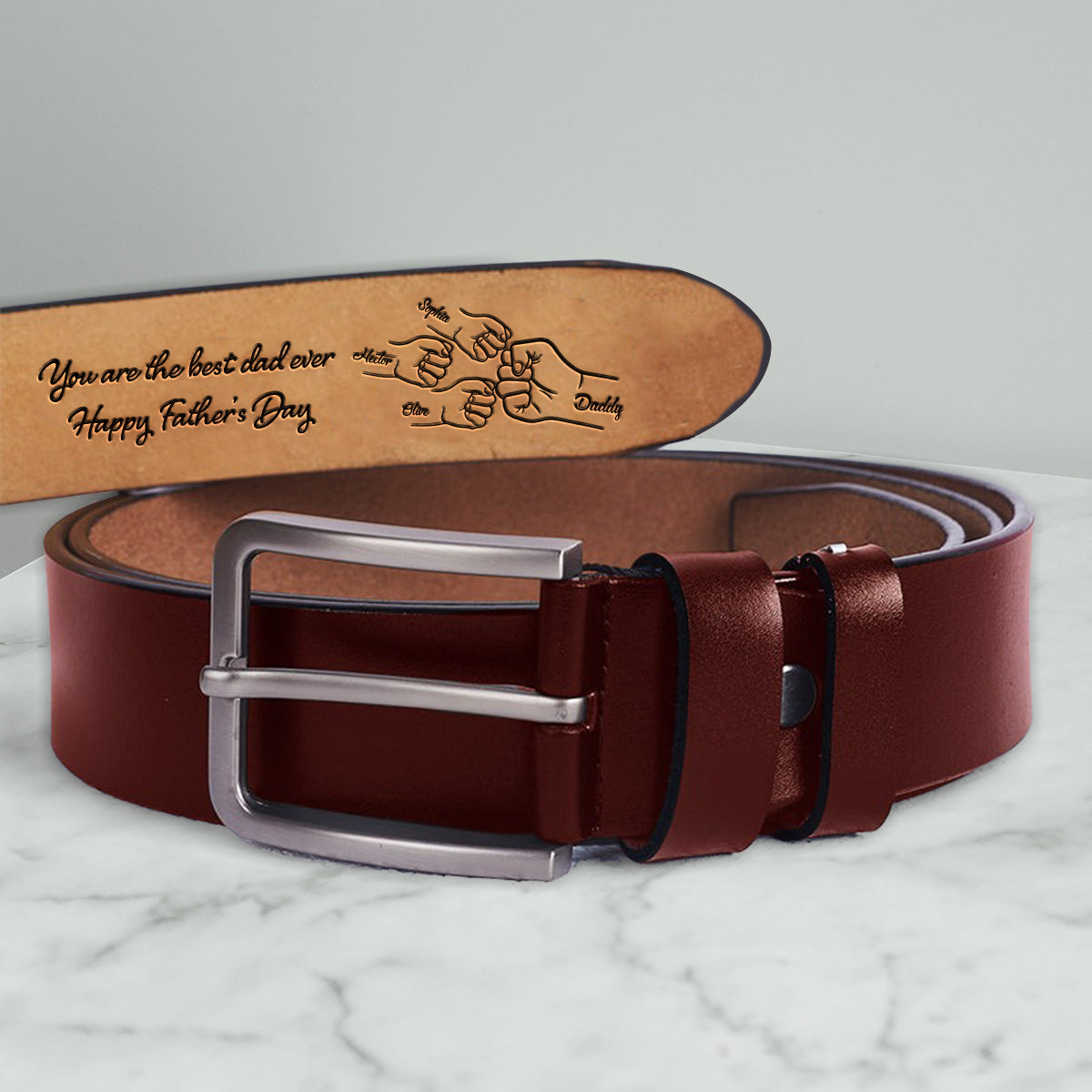 Daddy's Team Best Dad Ever - Personalized Father Leather Belt