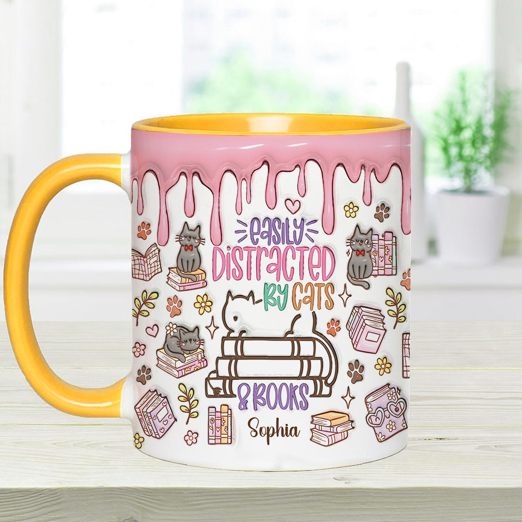 Easily Distracted By Cats And Books - Personalized Book Accent Mug