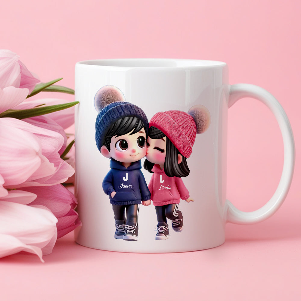 Personalized Couple Classic Tee – Cute Cartoon Couple Design, Custom Names, Perfect Gift for Couples