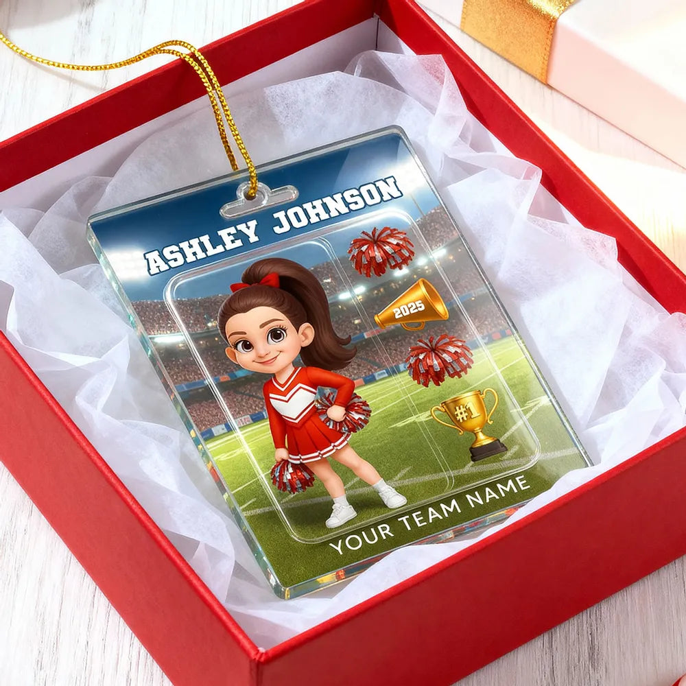 Cheerleader Acrylic Ornament, Custom Team Spirit Stadium Design, Festive Tree Decor, Unique Gift for Daughter or Sports Fan