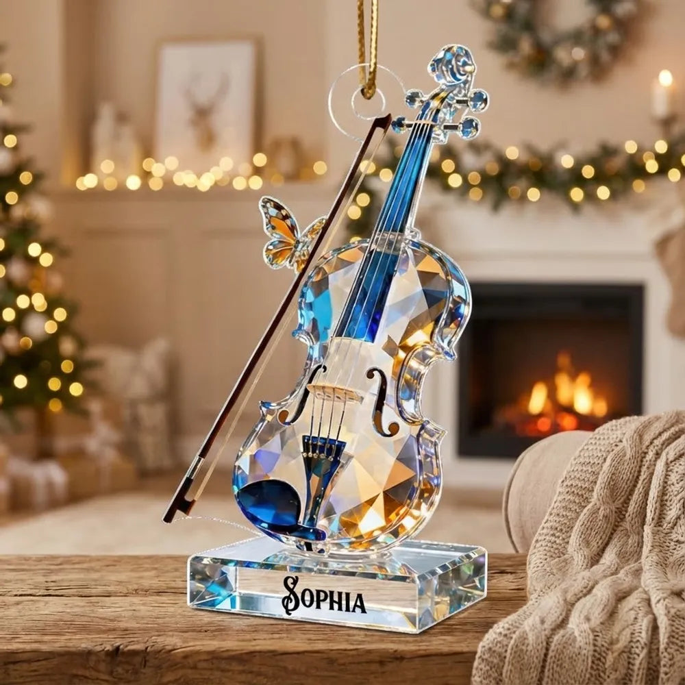 Custom Violin Acrylic Ornament in Sparkly Blue Tones for Holiday Celebration - Meaningful Music Gift That Stands Out