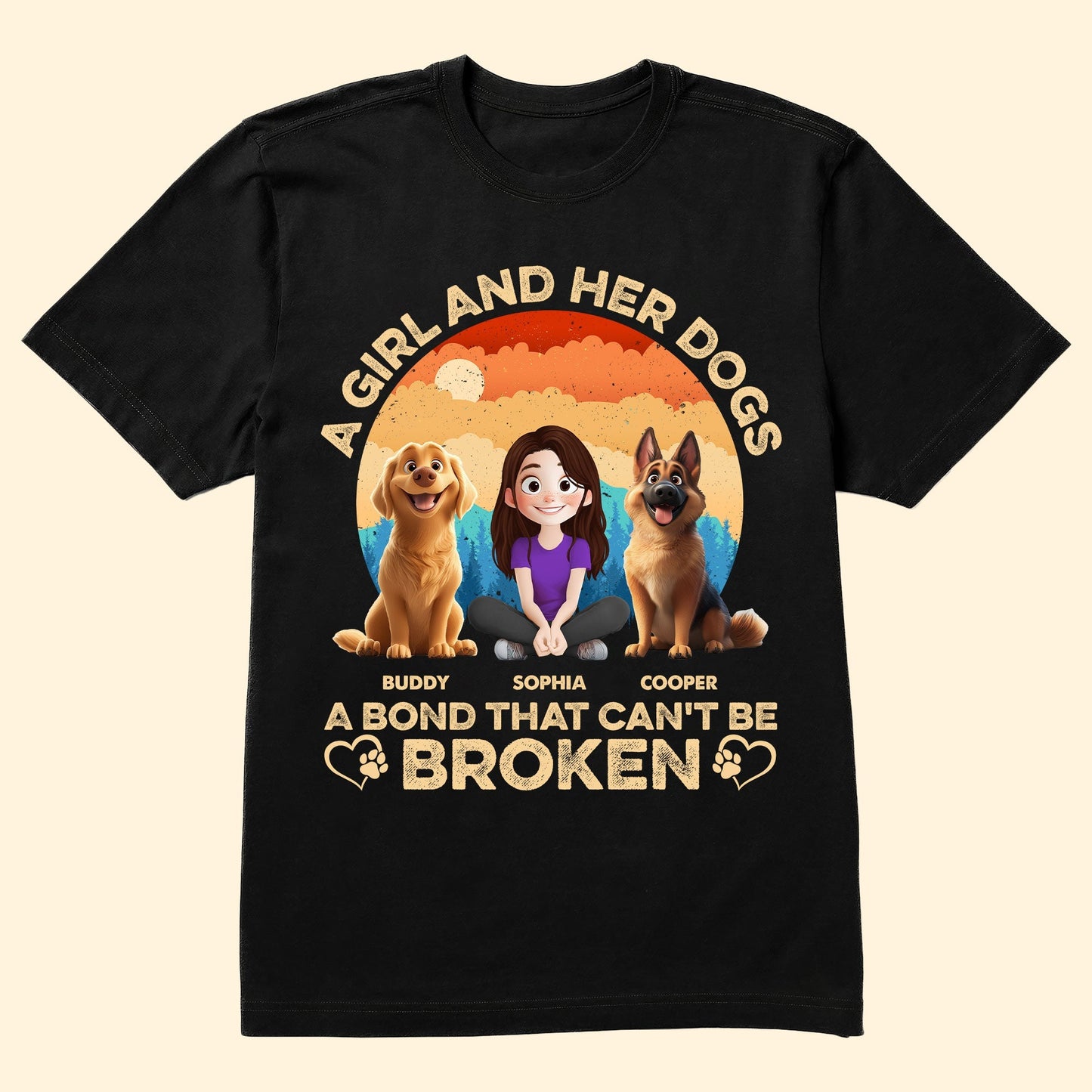 A Bond That Can’t Be Broken - Customizable Classic Tee for Dog Lovers, Featuring Dogs and Their Names