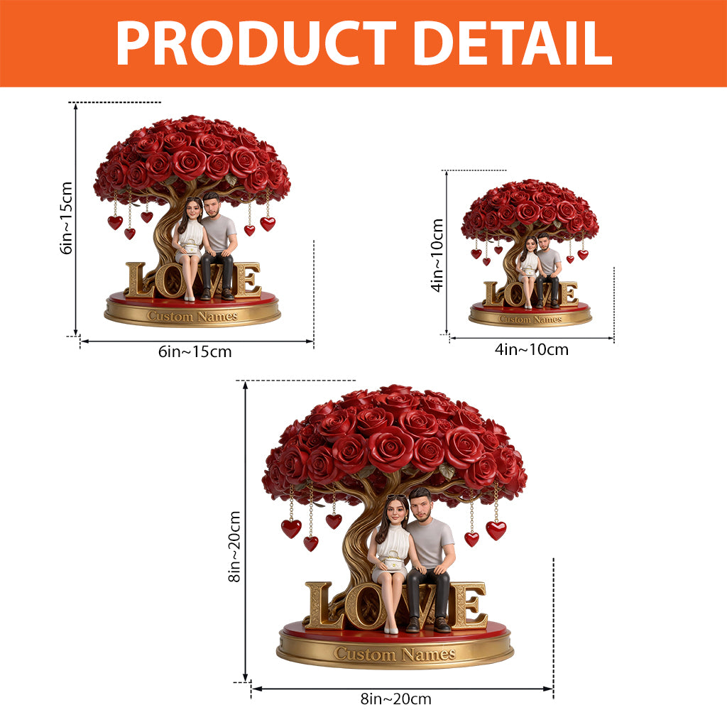 Custom Senior Latin Couple Figurine Statue, Engraved Anniversary Gift, Personalized Red Rose Tree Sculpture Romantic Home Decor
