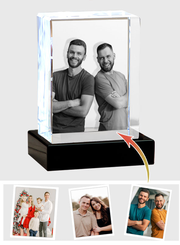 Custom Photo - Personalized Uncle Laser Engraving 3D Cuboid Shaped Crystal Lamp