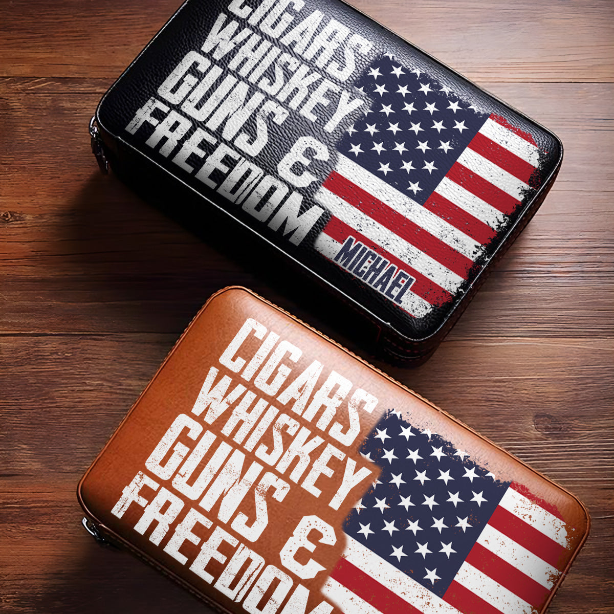 Cigars, Whiskey, G*ns & Freedom - Personalized Whisky Travel Cigar Humidor Case