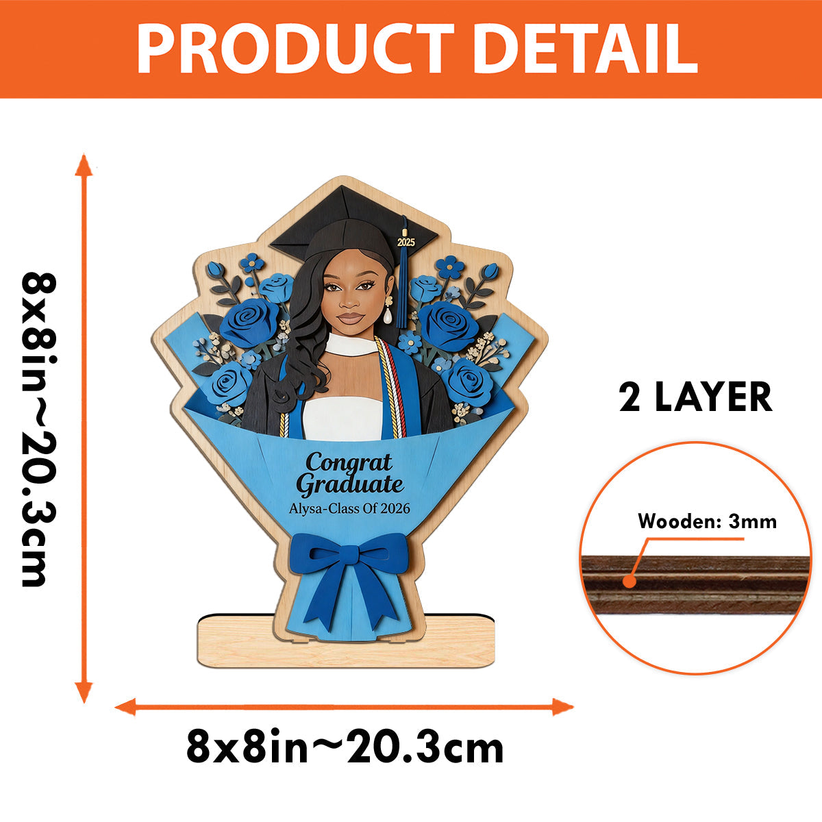 Graduate Flower Bouquet Sign - Personalized Graduation 2 Layered Big Freestanding