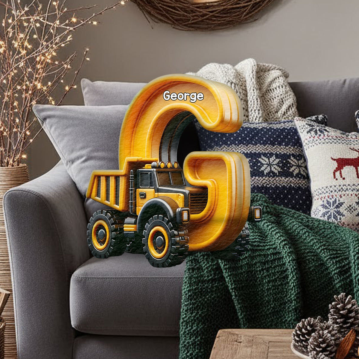 Cool Contruction - Personalized Kid Faux Fur Shaped Pillow