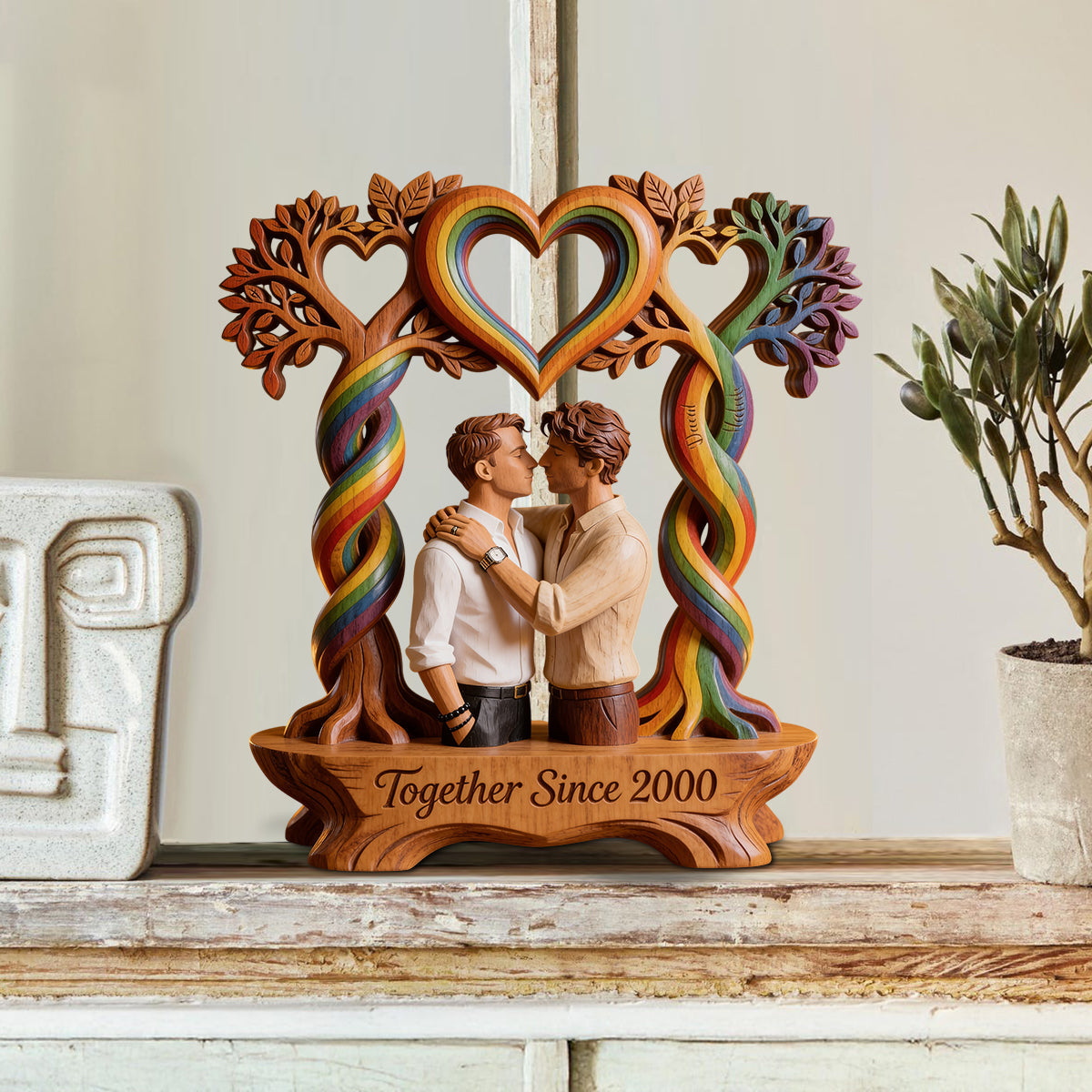 Custom Any Photo, Love Is Love - Personalized LGBT Support Custom Shaped Wood Plaque