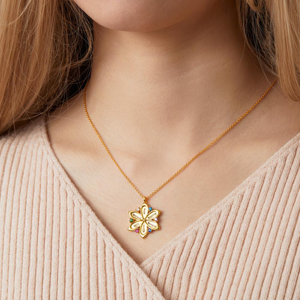 Flower Pendant - Personalized Mother Name Flower Necklace