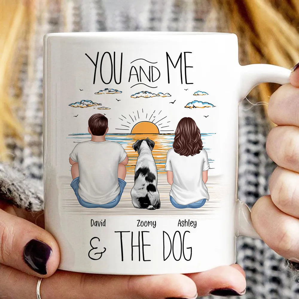 “You, Me & the Dog” Personalized Sunrise Mug – Romantic Gift for Dog Lovers or Cat Lovers