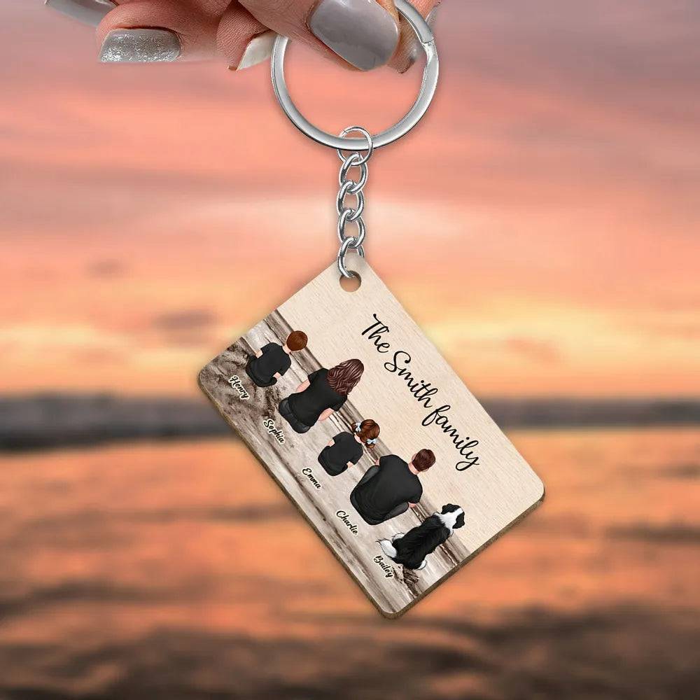 Beach Landscape Family Sitting Back View - Personalized  Pillow or Keychain or Poster or Plaque or Car Hanger or Wallet or Wallet Card or Cap or Cup - Ideal Gift for Loved Ones