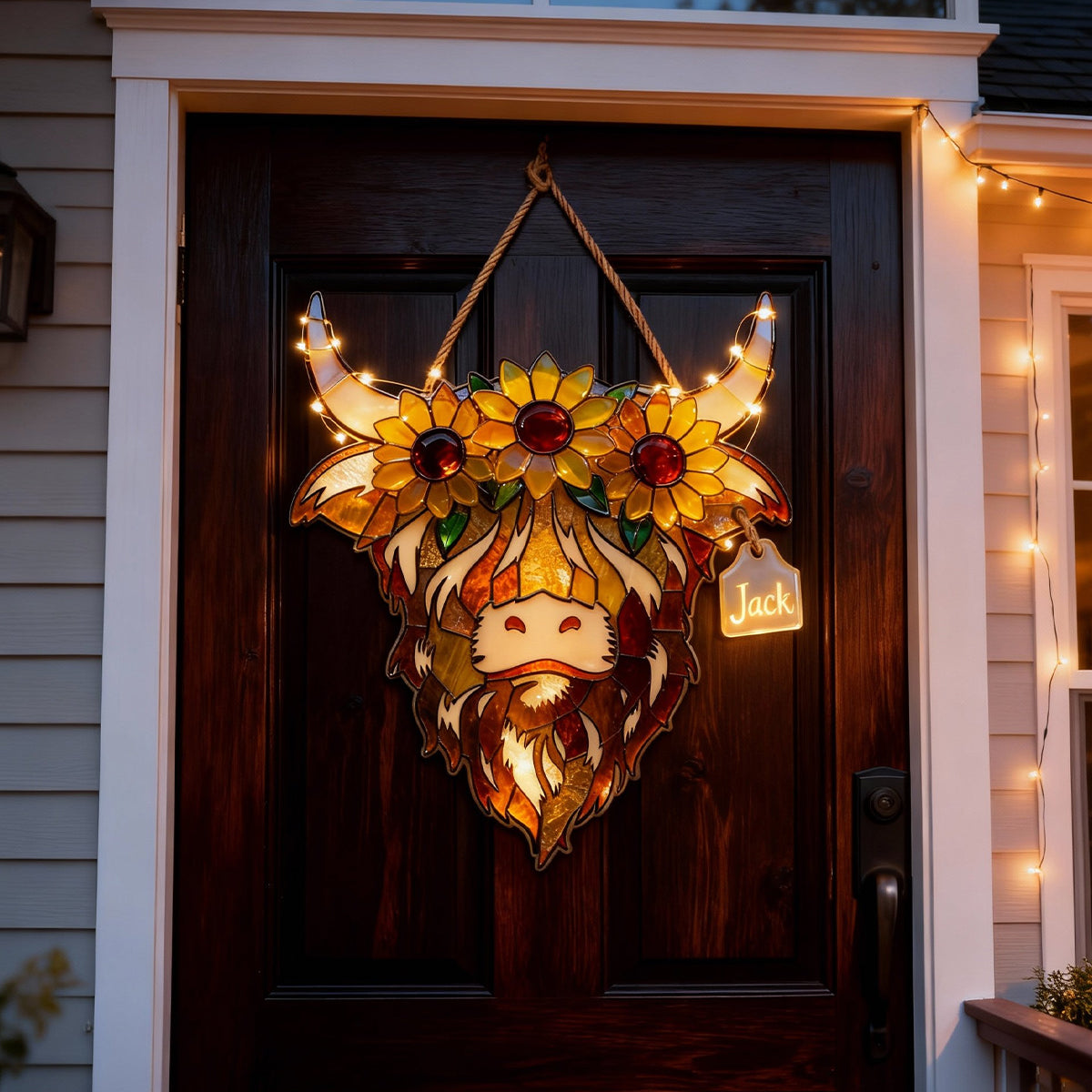 Highland Cow With Sunflowers - Personalized Highland Cow LED Light Acrylic Sign