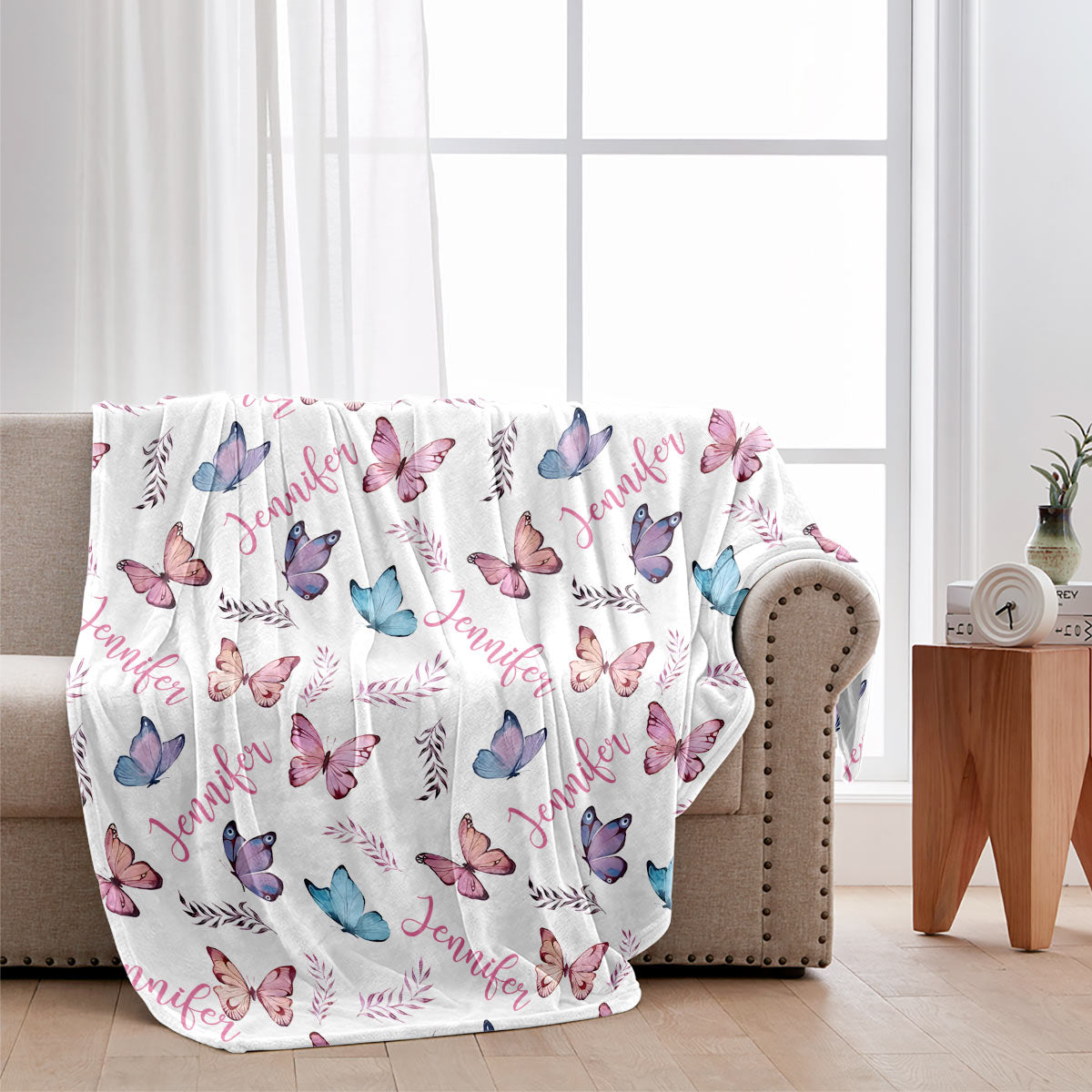 Butterfly Custom Name - Personalized Sibling Blanket