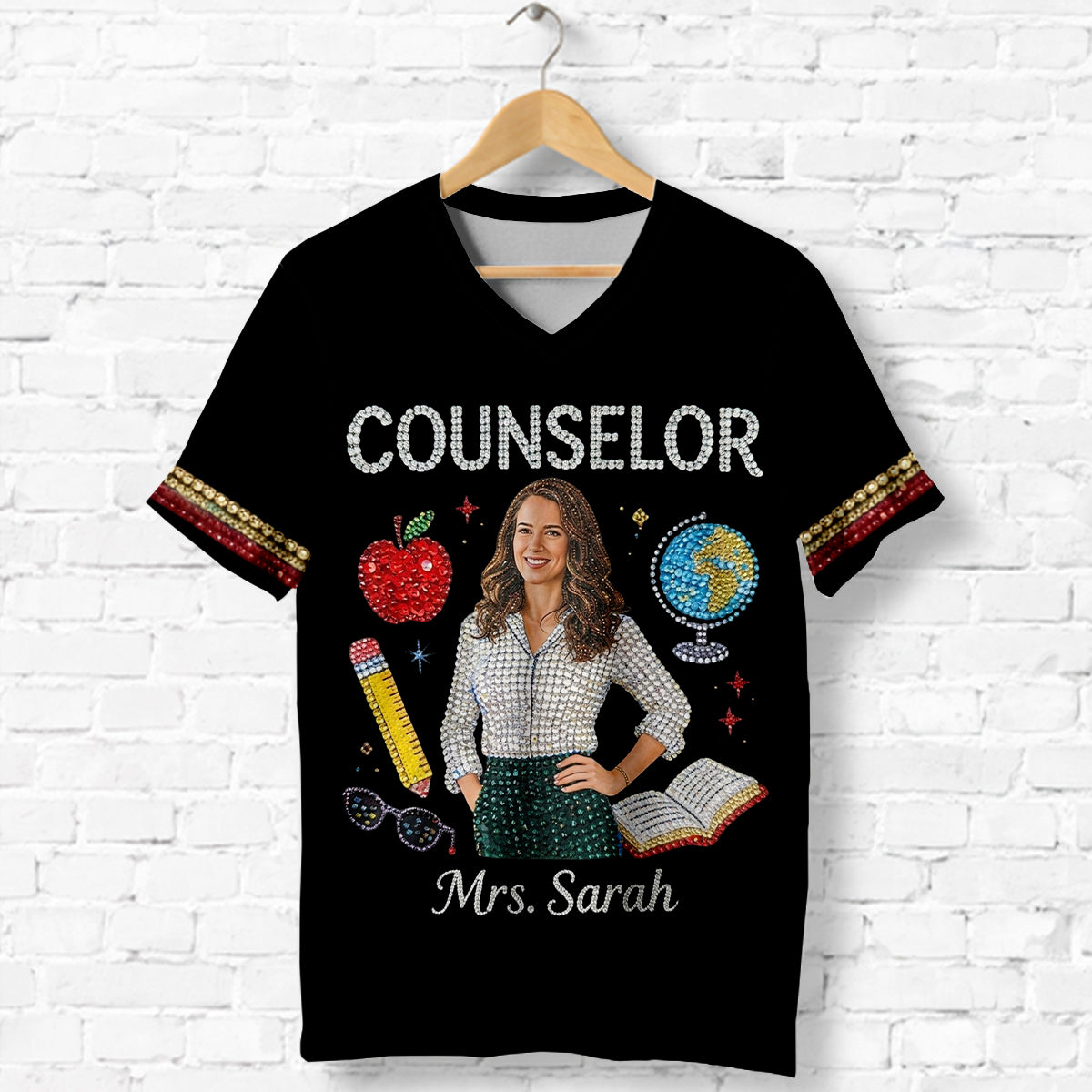 Custom Any Photo Love My Job - Personalized Teacher Fully Printed V-Neck T-Shirt