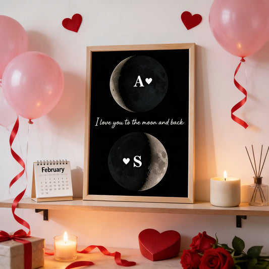 Personalized Moon Phase Poster for Couple, I love you to the moon and back Wall Art, Unique Romantic Gift