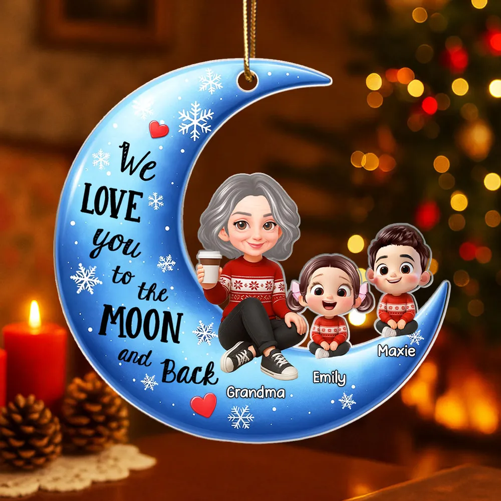 Moon Shaped Acrylic Ornament – Custom Gift with "I Love You to the Moon and Back" Quote