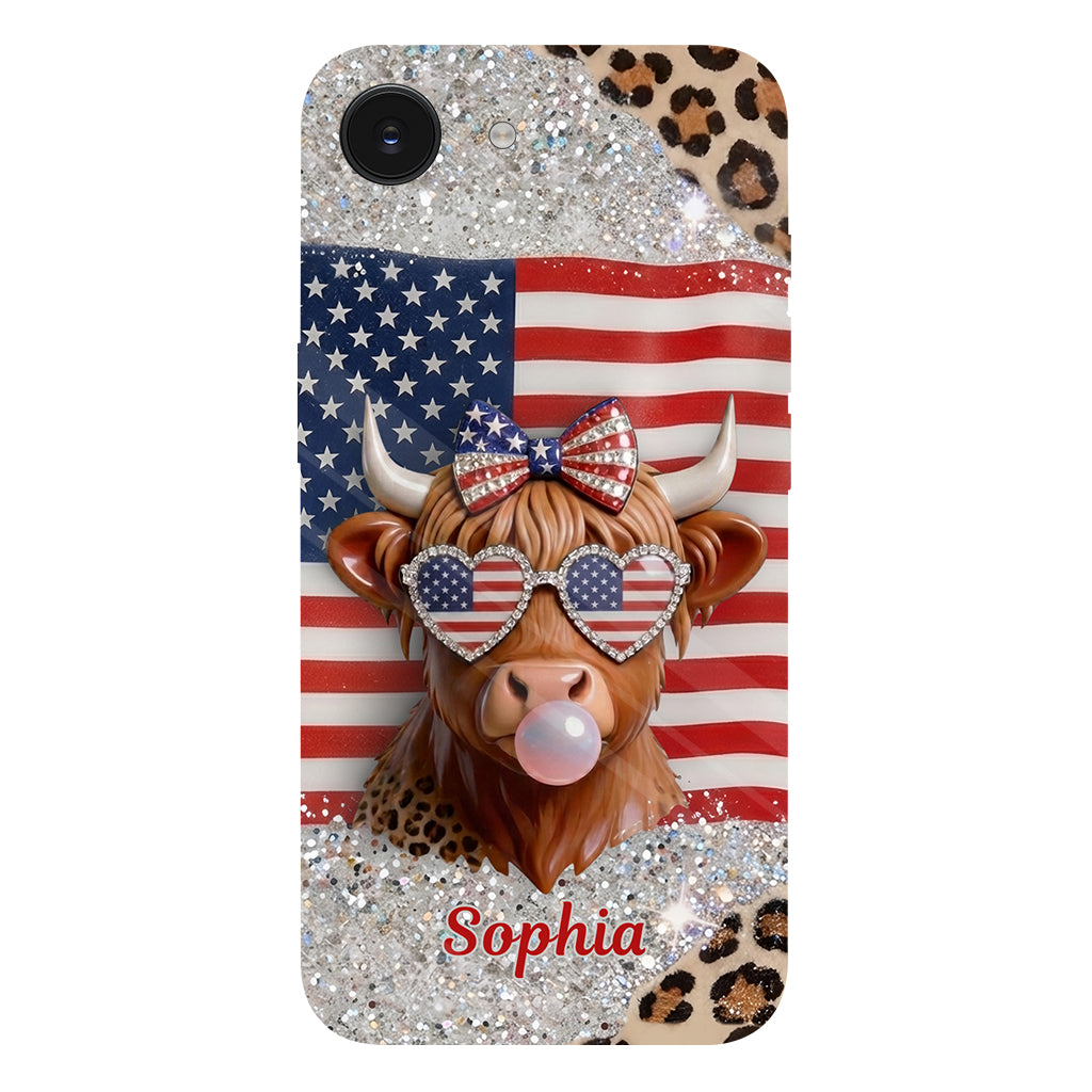 Highland Cow Patriotic - Personalized Highland Cow Full Print Phone Case & Phone Grip