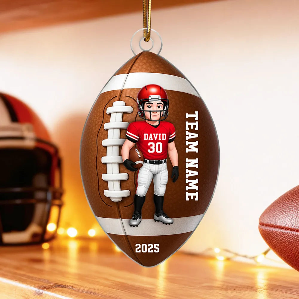 Football Player Acrylic Ornament - Personalized Sports Keepsake for Christmas Tree - Unique Gift for Teen Athlete or Son