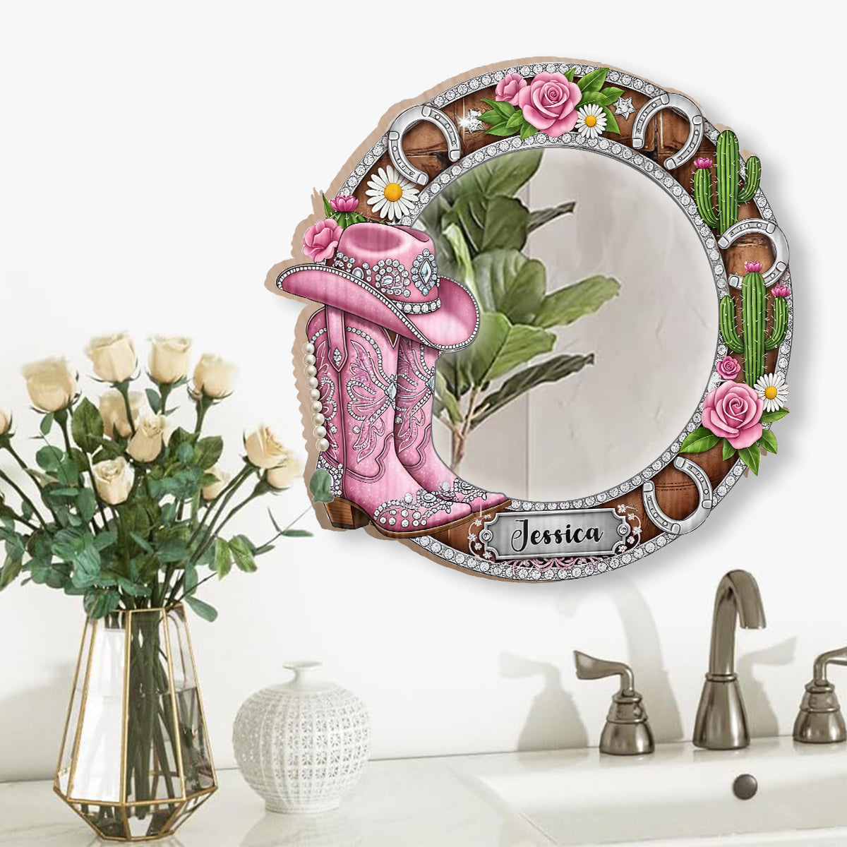 Cowgirl Boots - Personalized Cowgirl Wall Hanging Mirror