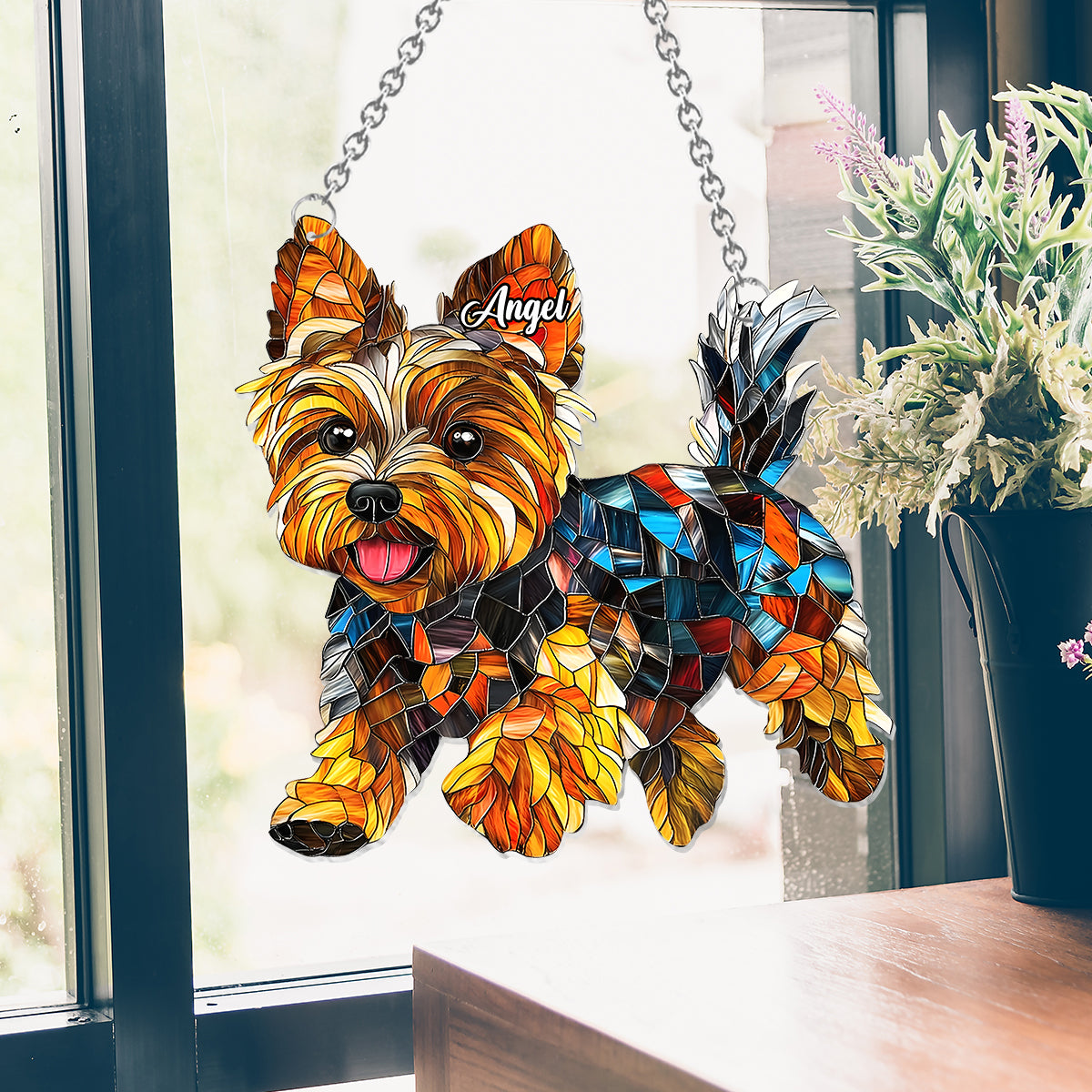 Adorable Yorkie - Personalized Yorkshire Terriers Window Hanging Suncatcher Ornament