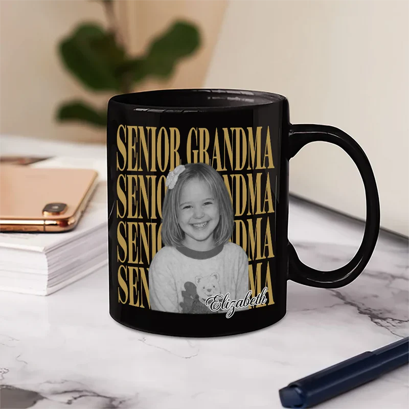 Personalized Ceramic Mug With Custom Photo And SENIOR MOM Text - Unique Mother's Day Gift For Morning Coffee Smiles