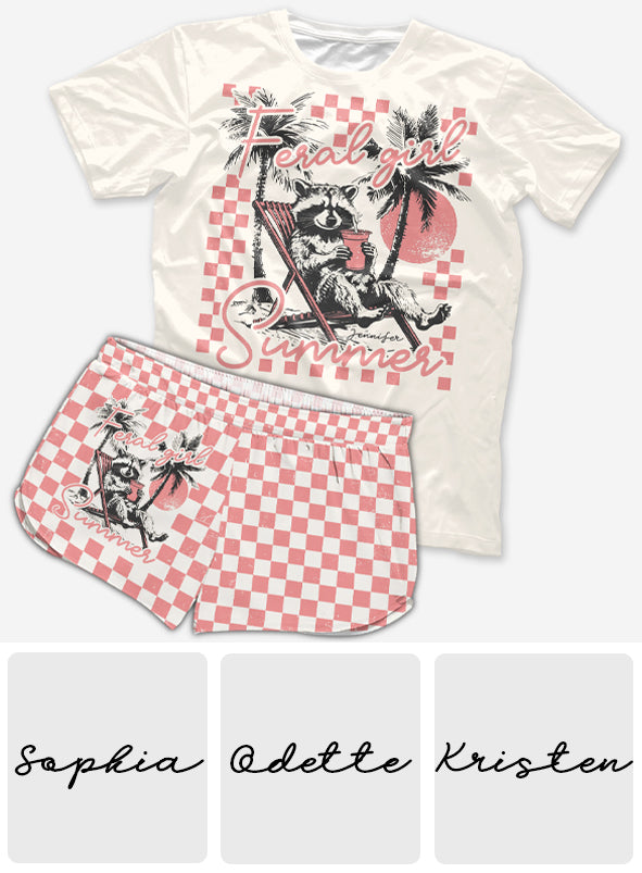 Feral Girl Summer - Personalized Raccoon All Over Shirt & Women Shorts