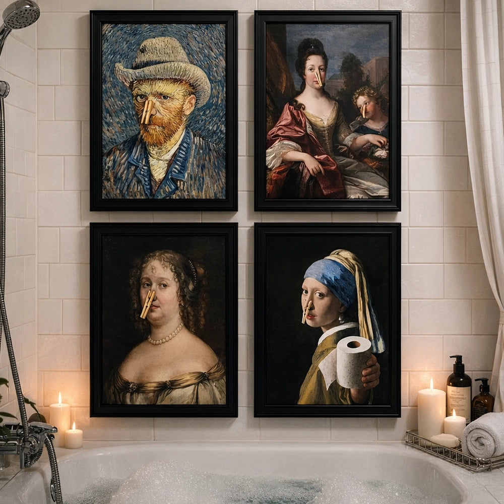 Funny Personalized Bathroom Poster Classic Painting Toilet Humor Wall Art Vibrant Colors Unique Housewarming Gift For Her Or Him