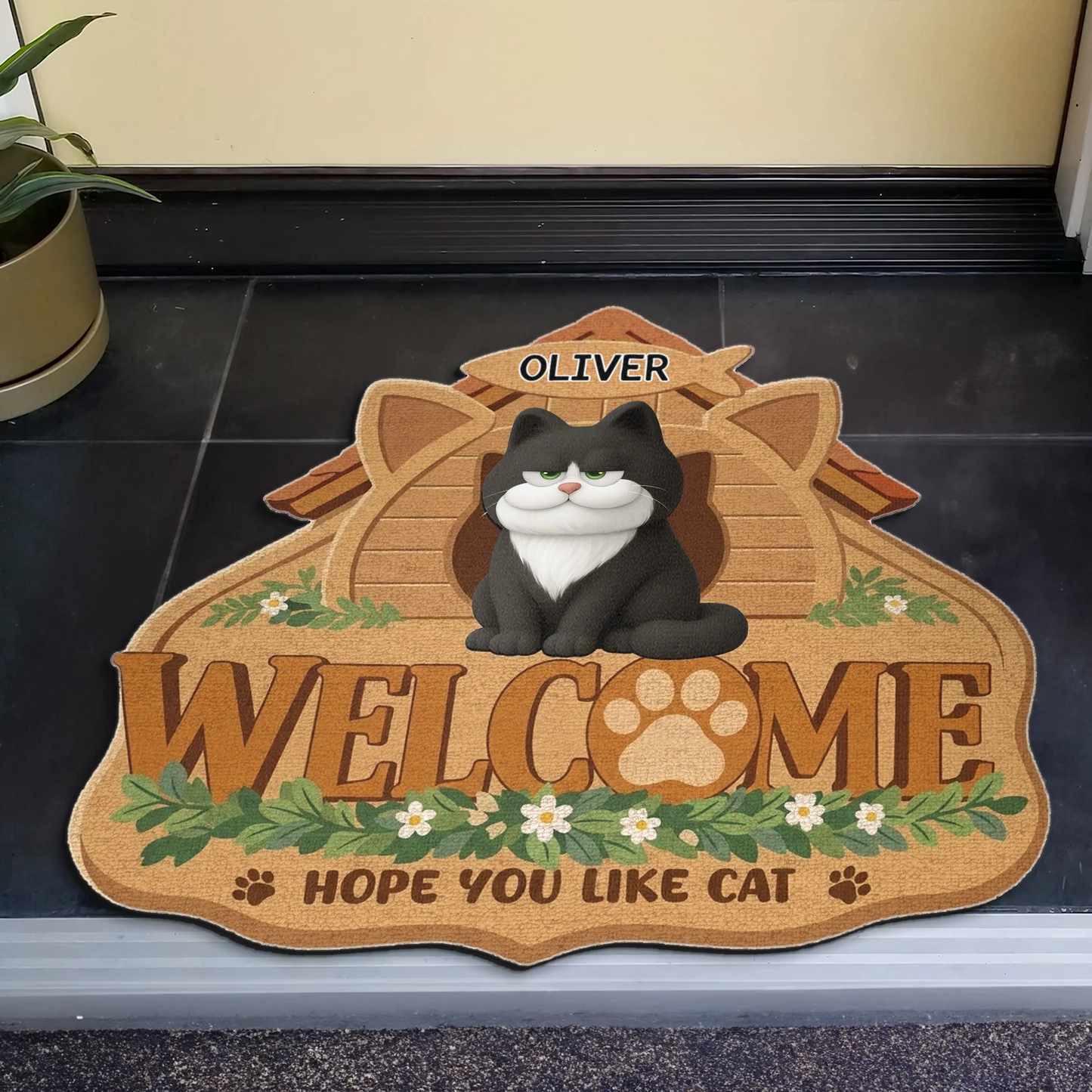 Personalized Shaped Doormat with Cat and Paw Print Welcome Home Gift for Cat Lovers, Cute Entryway Decor